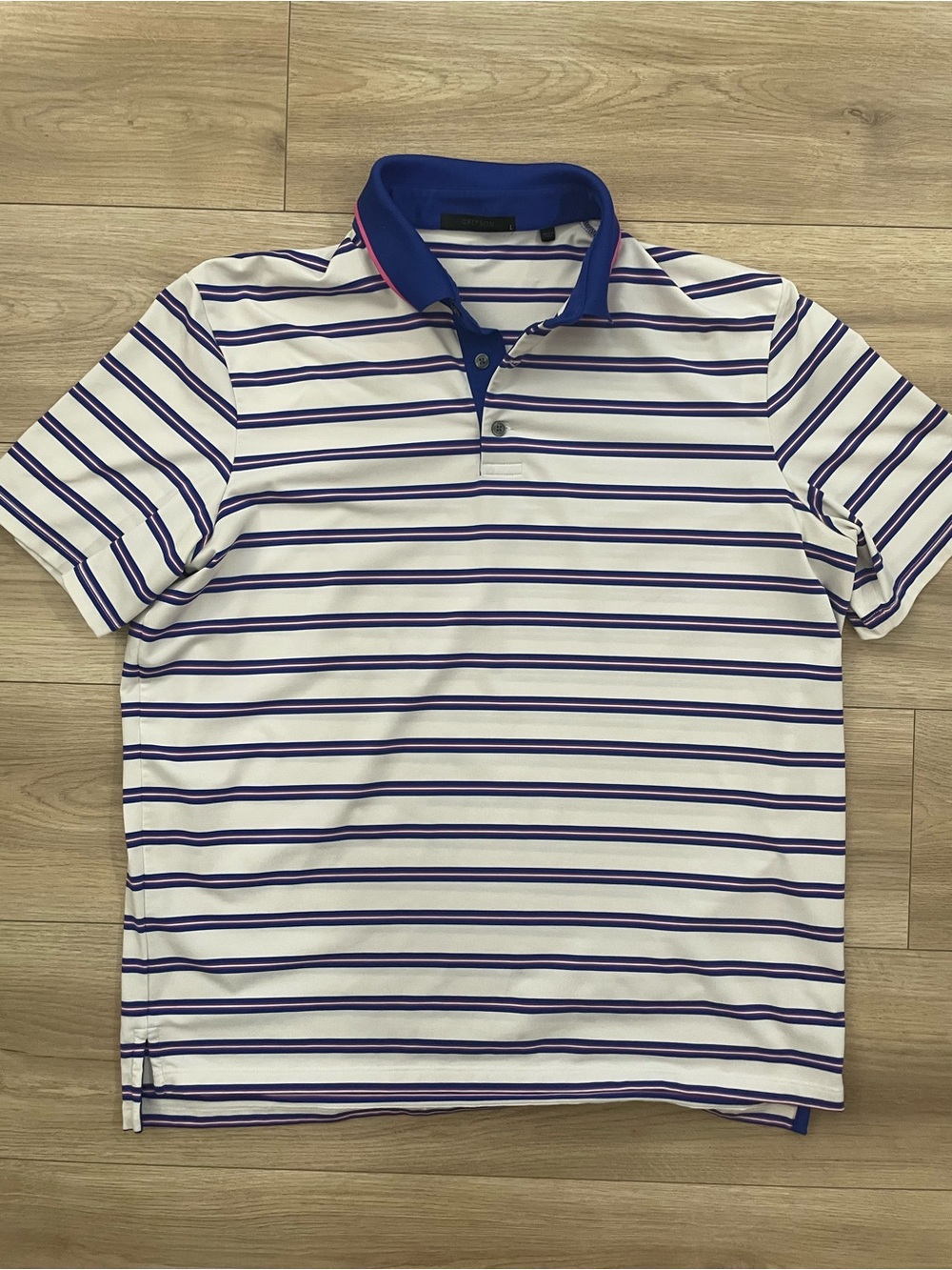 Greyson White Polo with Blue & Purple Stripes